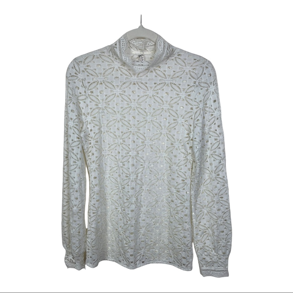 Intimately Free People Size Medium Ivory Lace Mock Neck Long Sleeve Blouse